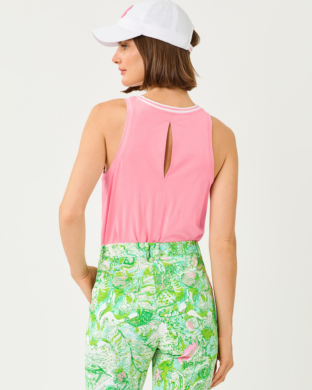 The "Conch Shell Pink" UPF 50+ Luxletic Westley Cutout Tank by Lilly Pulitzer