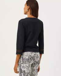 The "Noir" Clairmont 3/4 Sleeved Trimmed Knit Top by Lilly Pulitzer