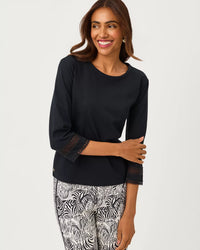 The "Noir" Clairmont 3/4 Sleeved Trimmed Knit Top by Lilly Pulitzer