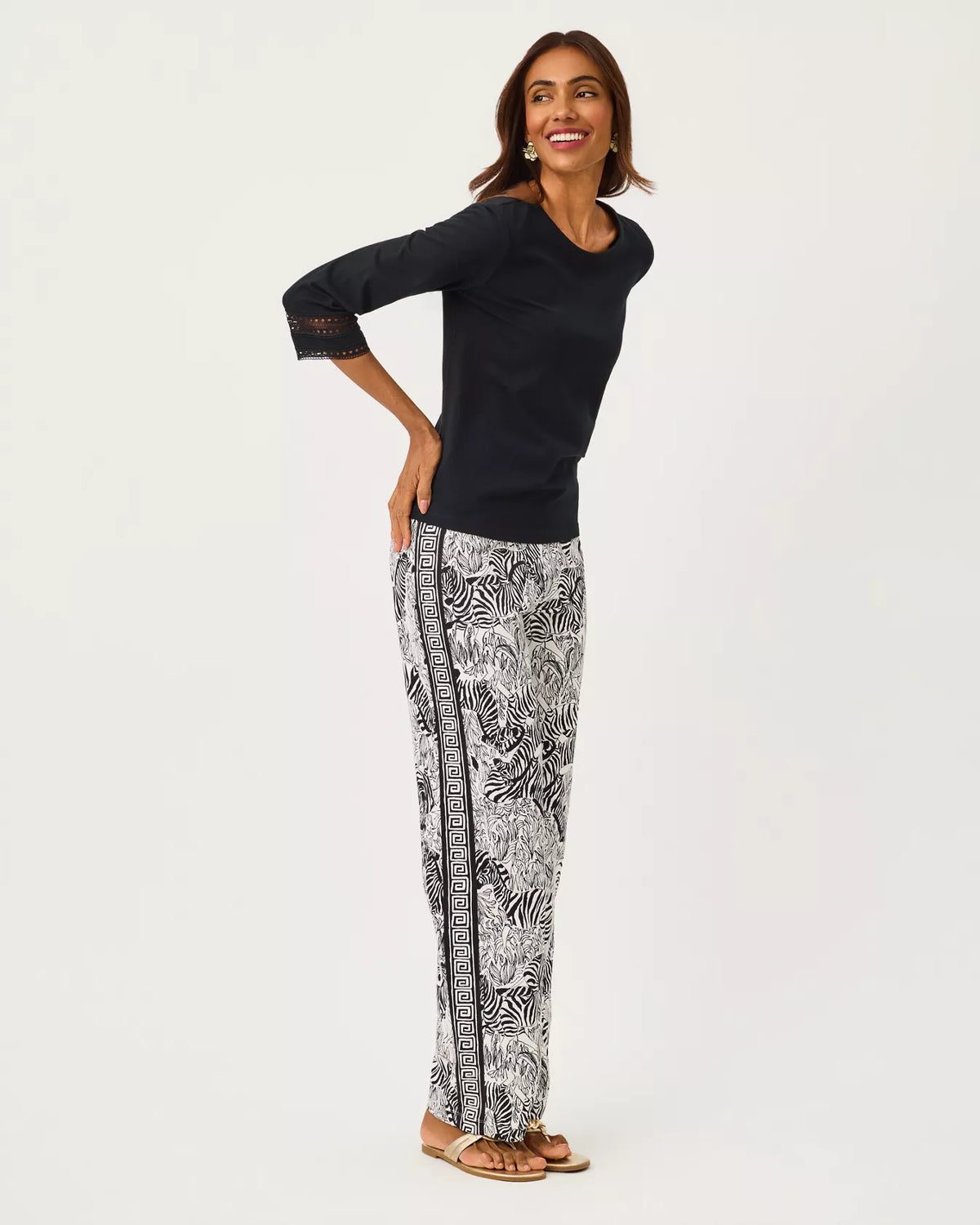 The "Noir" Clairmont 3/4 Sleeved Trimmed Knit Top by Lilly Pulitzer