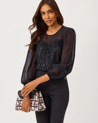The "Noir" Gail Silk Top by Lilly Pulitzer