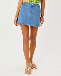 The "Medium Wash" Colette Stretch Denim Mini Skirt by Lilly Pulitzer