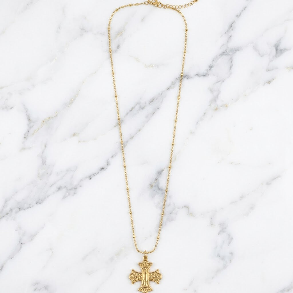 The "Fleur Cross & Mary" Necklace