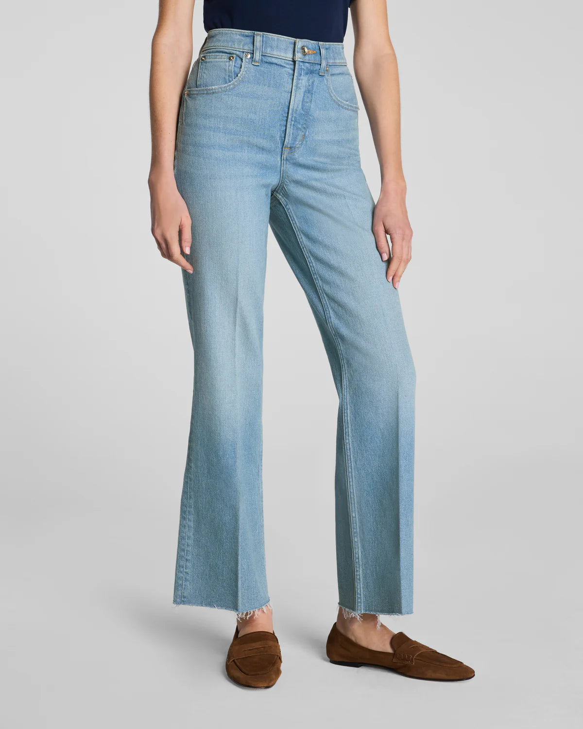 The "Seaside Blue" SPANXshape® Authentic 360 Raw Hem Kick Flare Jeans by SPANX