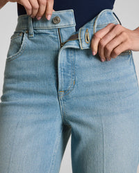 The "Seaside Blue" SPANXshape® Authentic 360 Raw Hem Kick Flare Jeans by SPANX