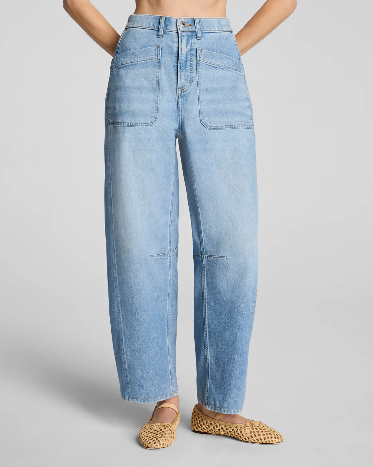 The "Seaside Blue" SPANXsupersmooth® Authentic 360 Lightweight Utility Barrel Leg Jeans by SPANX