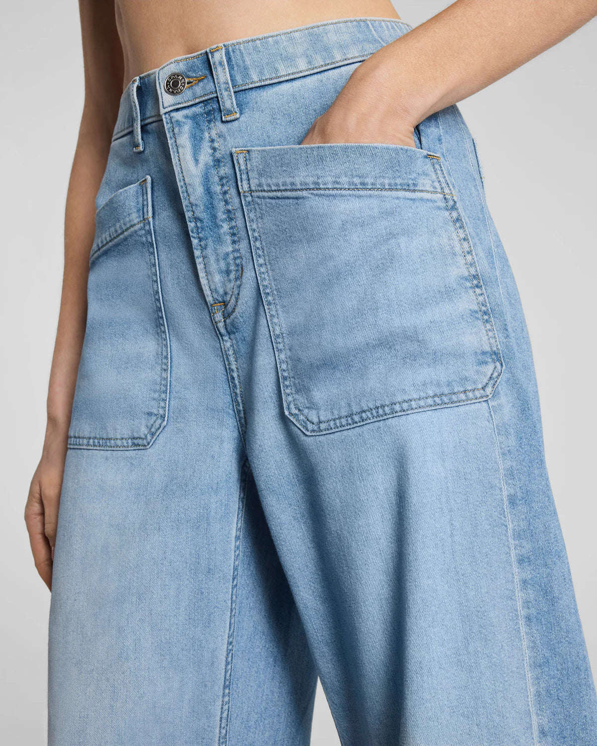 The "Seaside Blue" SPANXsupersmooth® Authentic 360 Lightweight Utility Barrel Leg Jeans by SPANX