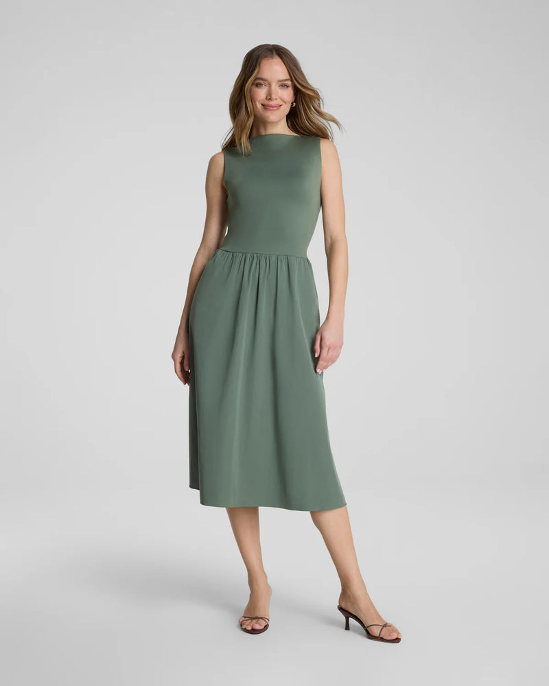 Spanx SPANXsmooth Jersey High Neck Midi Dress, Womens, M, Eucalyptus