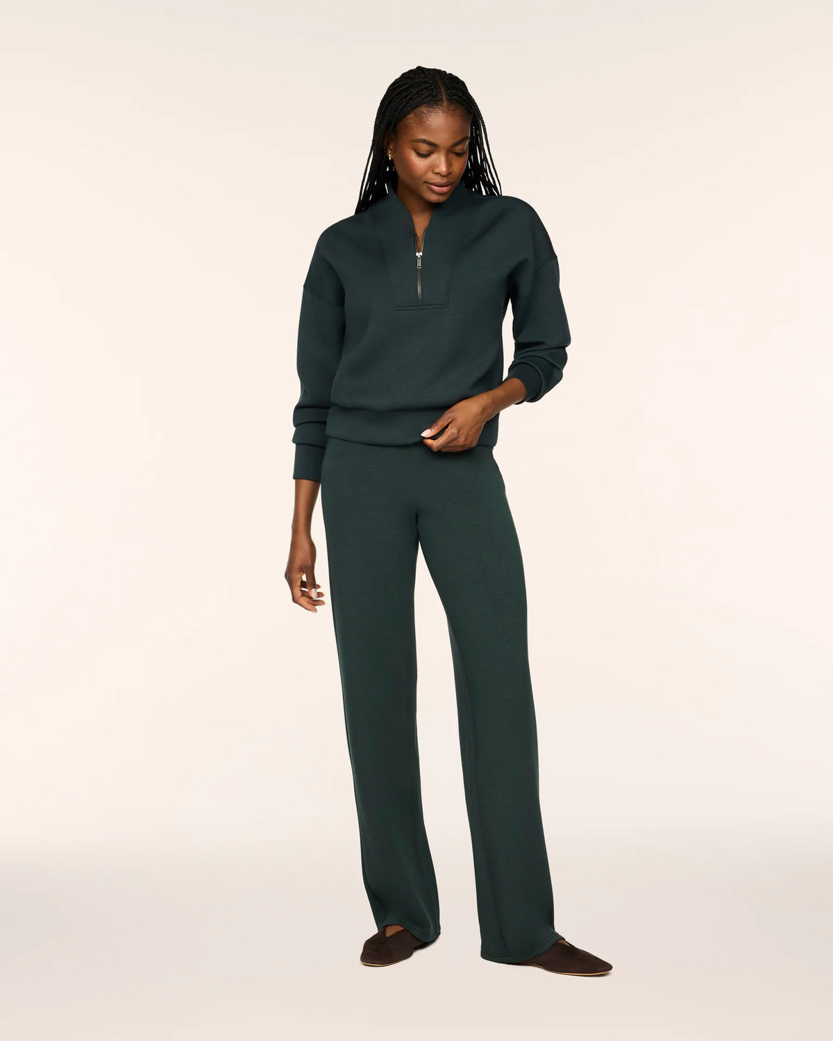 The "Night Forest Heather" SPANX AirEssentials® Shawl Collar Half Zip by SPANX