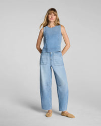 The "Seaside Blue" SPANXsupersmooth® Authentic 360 Lightweight Utility Barrel Leg Jeans by SPANX