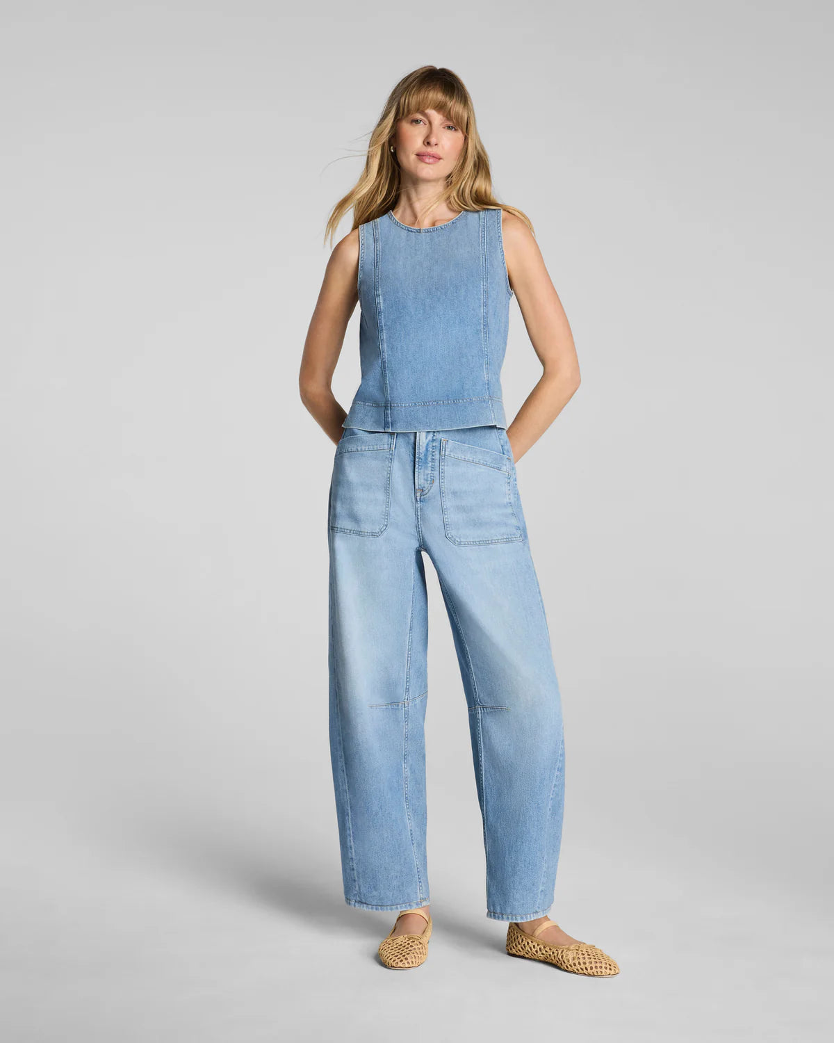 The "Seaside Blue" SPANXsupersmooth® Authentic 360 Lightweight Utility Barrel Leg Jeans by SPANX