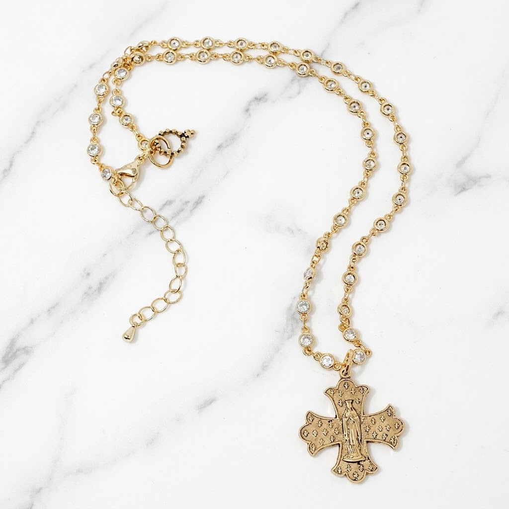 The "Blessed Mother and Fleur Cross" Necklace