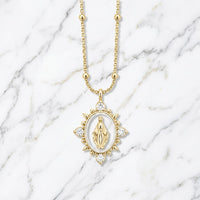 The "White Enameled Pave Blessed Mother" Necklace