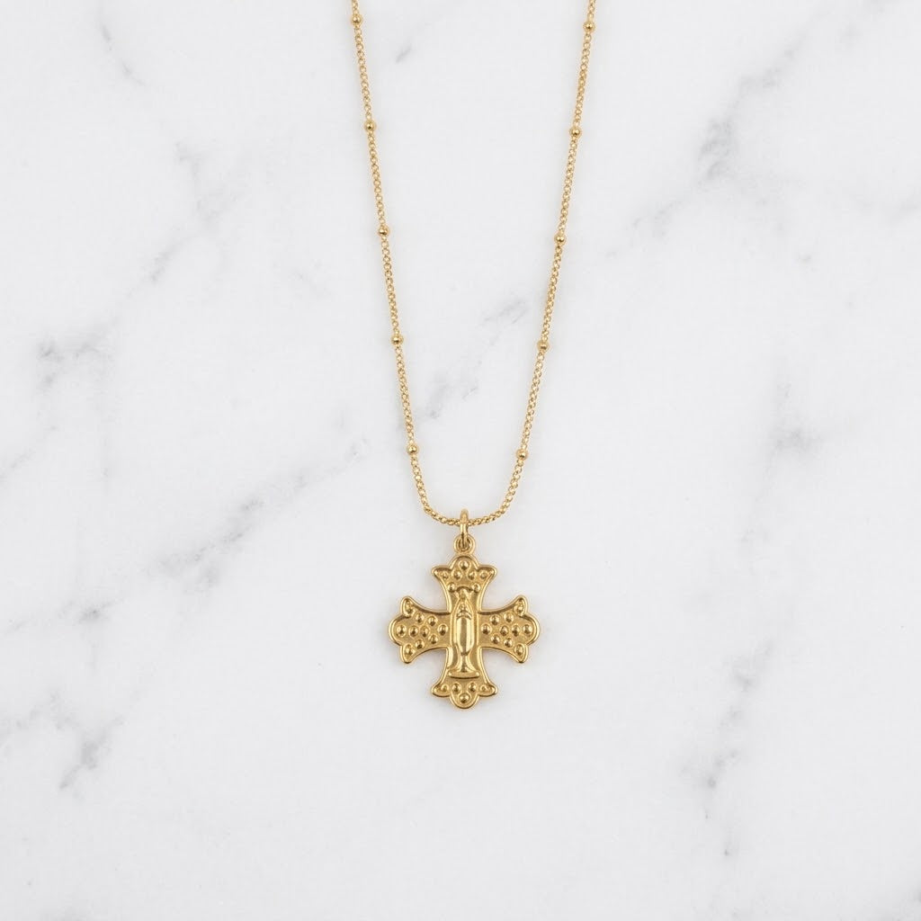The "Fleur Cross & Mary" Necklace
