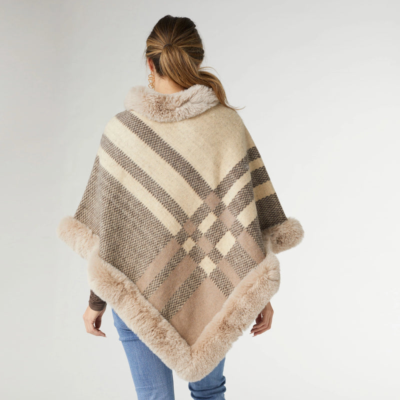 The "Abby" Faux Fur Trim Poncho