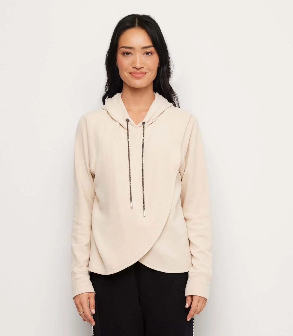 The "Ecru" Rhinestone Drawstring Crossover Sweatshirt