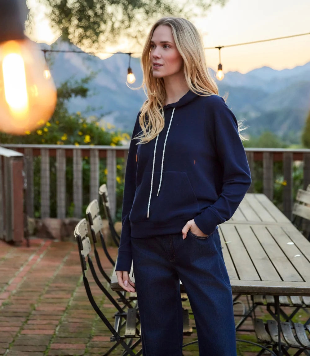 The "Navy" Rhinestone Drawstring Hoodie