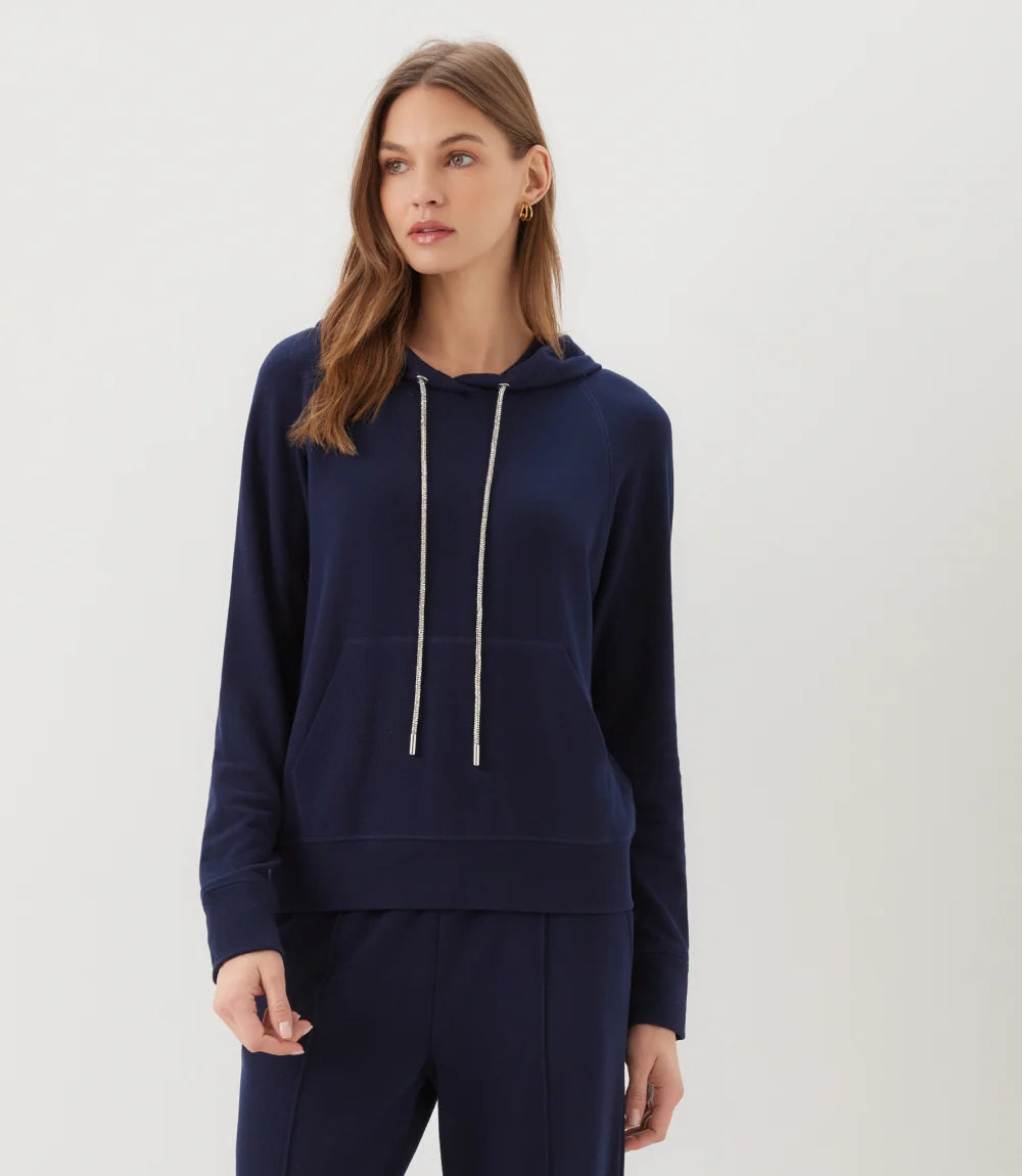 The "Navy" Rhinestone Drawstring Hoodie