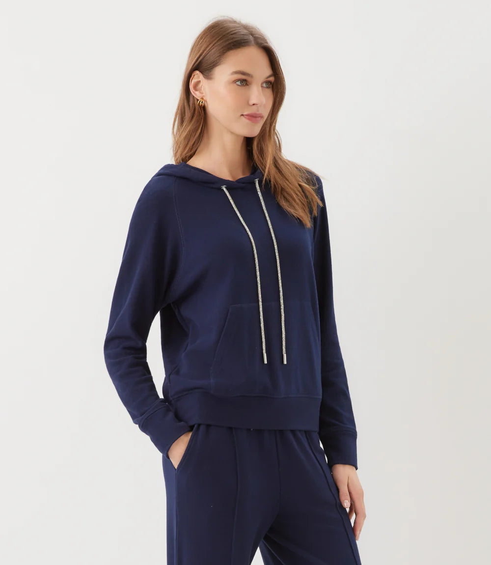 The "Navy" Rhinestone Drawstring Hoodie
