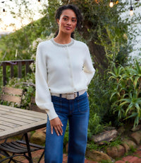 The "Cream" Embellished Crew Neck Sweater