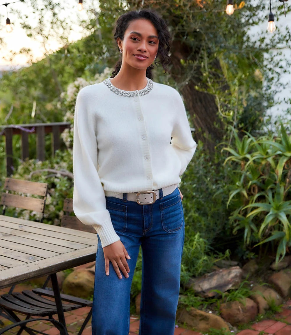 The "Cream" Embellished Crew Neck Sweater