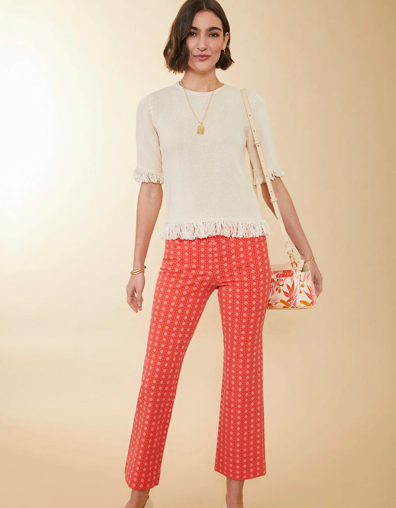 The "Richmond Hill Cane Tomato Pink" Maren Kick Flare Pant by Spartina 449