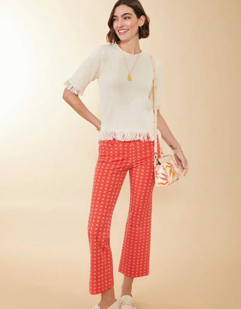 The "Richmond Hill Cane Tomato Pink" Maren Kick Flare Pant by Spartina 449