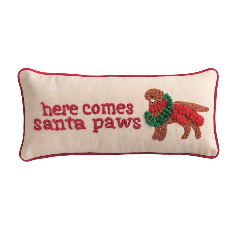 The "Here Comes Santa Paws" Hooked Wool Pillow