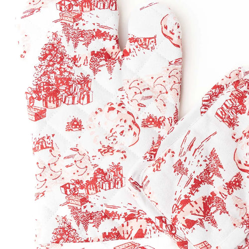 The "Santa Toile" Oven Mitt Set