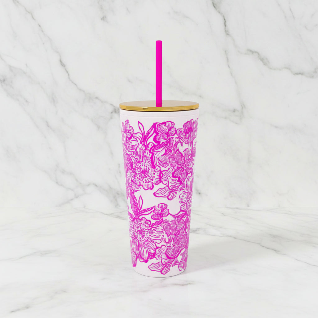 The “Unforgettable Pink” Tumbler with Straw by Lilly Pulitzer