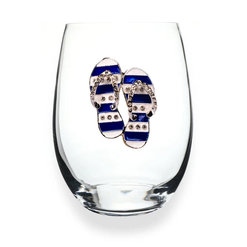 The "Blue and White Flip Flop" Stemless Wine Glass