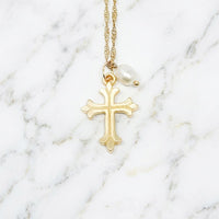 The "Fleur Cross & Pearl" Necklace