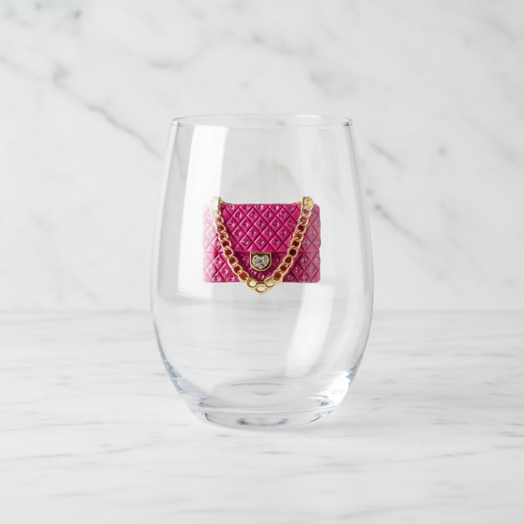 The "Pink Purse" Stemless Wine Glass