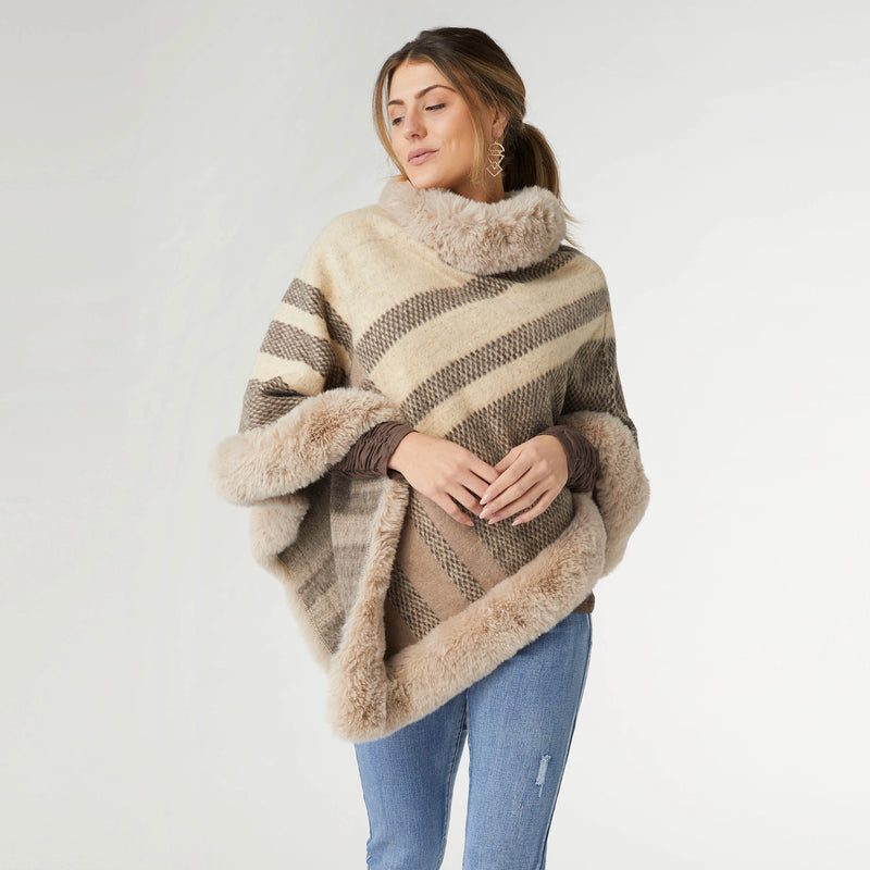 The "Abby" Faux Fur Trim Poncho