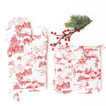 The "Santa Toile" Oven Mitt Set