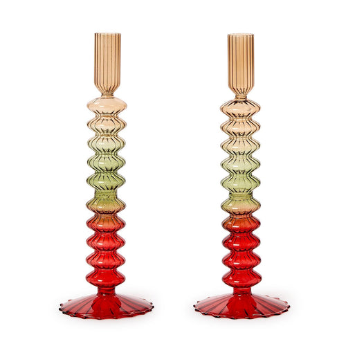 The "Holiday Ombre" Hand Blown Glass Candlesticks