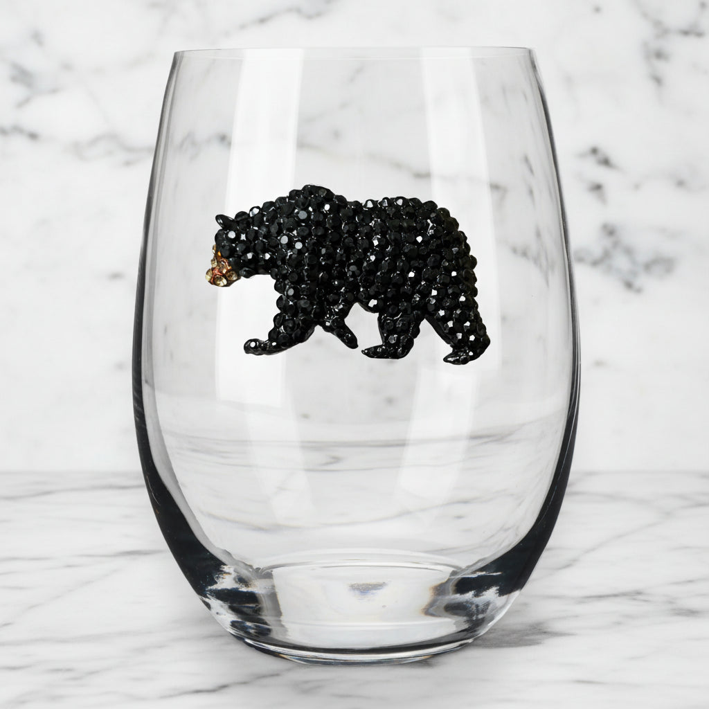 The "Black Bear" Stemless Wine Glass