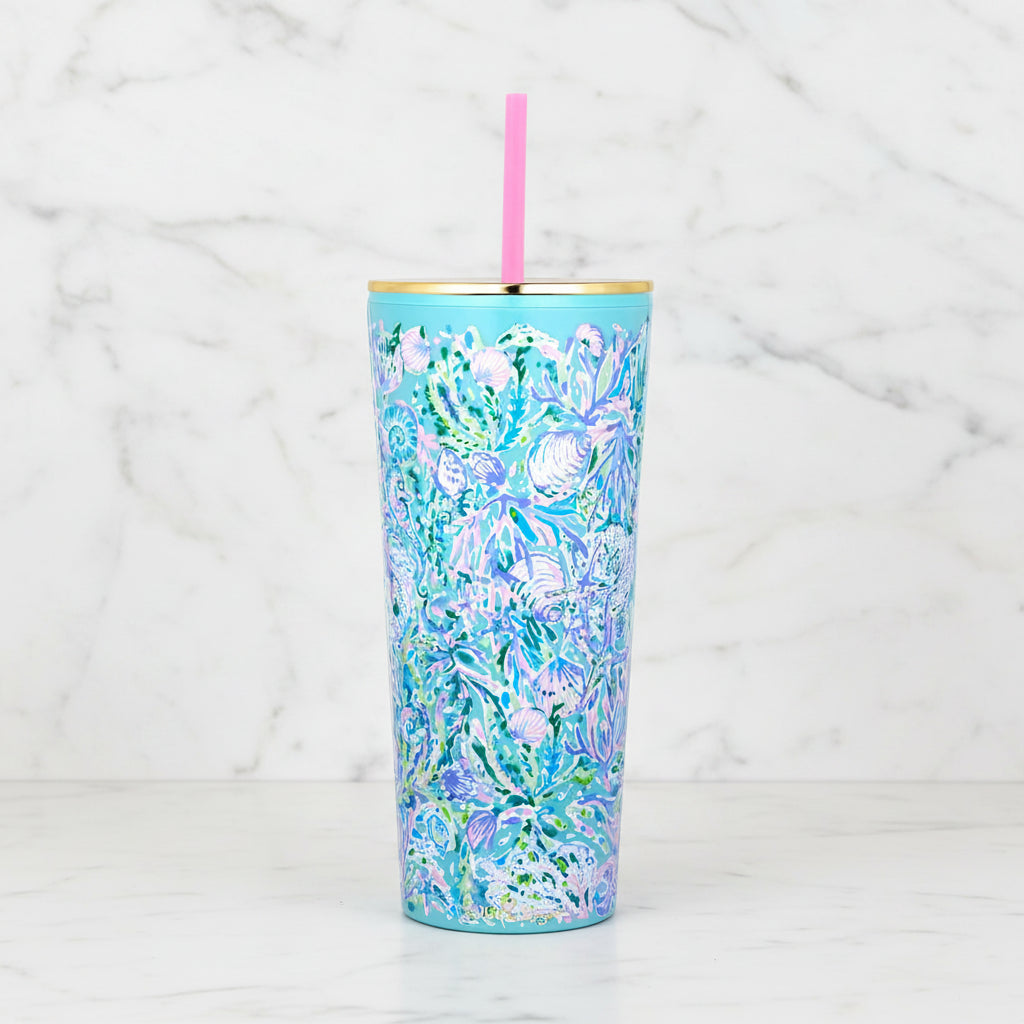 The "Soleil it On Me" Tumbler with Straw by Lilly Pulitzer