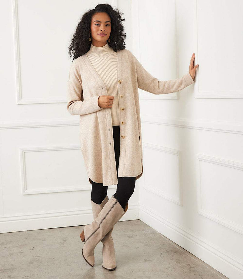 The "Oatmeal" Long Sleeve Shirttail Cardigan
