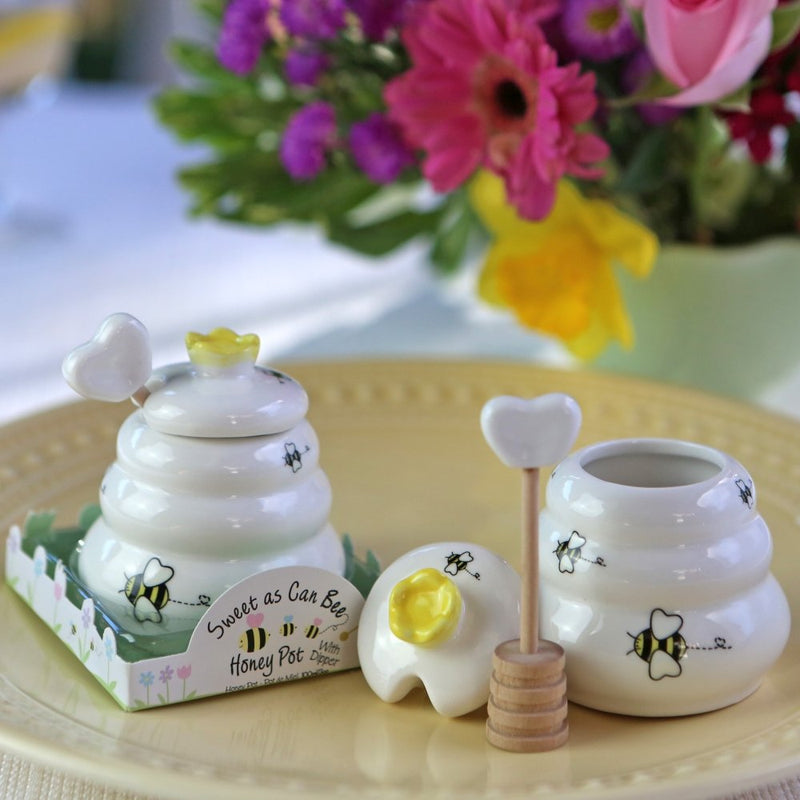 The "Sweet as Can Bee" Ceramic Honey Pot & Wooden Dipper