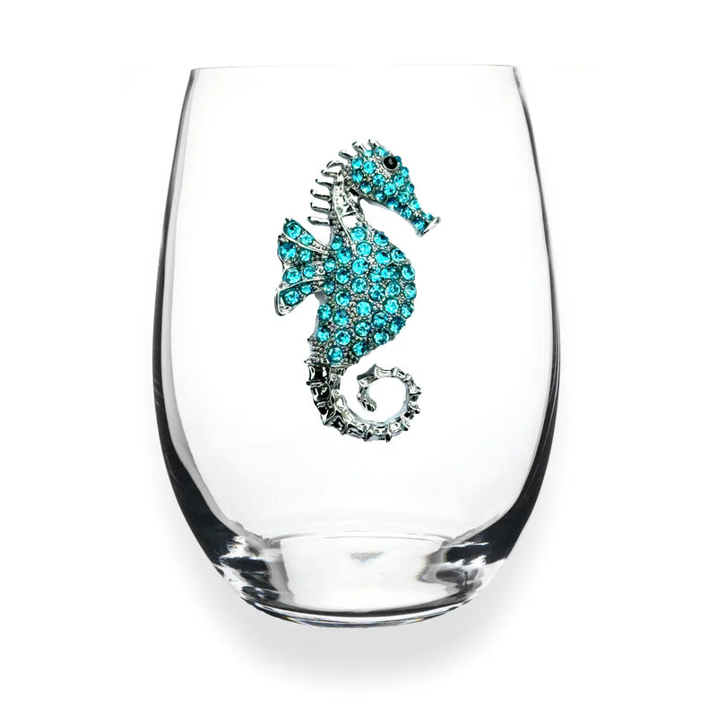 The "Blue Seahorse" Stemless Wineglass