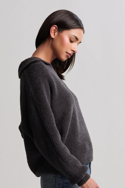 The "Carbon" CozyChic® Dolman Sleeve Collared Pullover by Barefoot Dreams