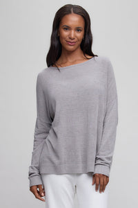 The "Dove Gray" CozyChic Ultra Lite® Scallop Neck Slouchy Pullover by Barefoot Dreams