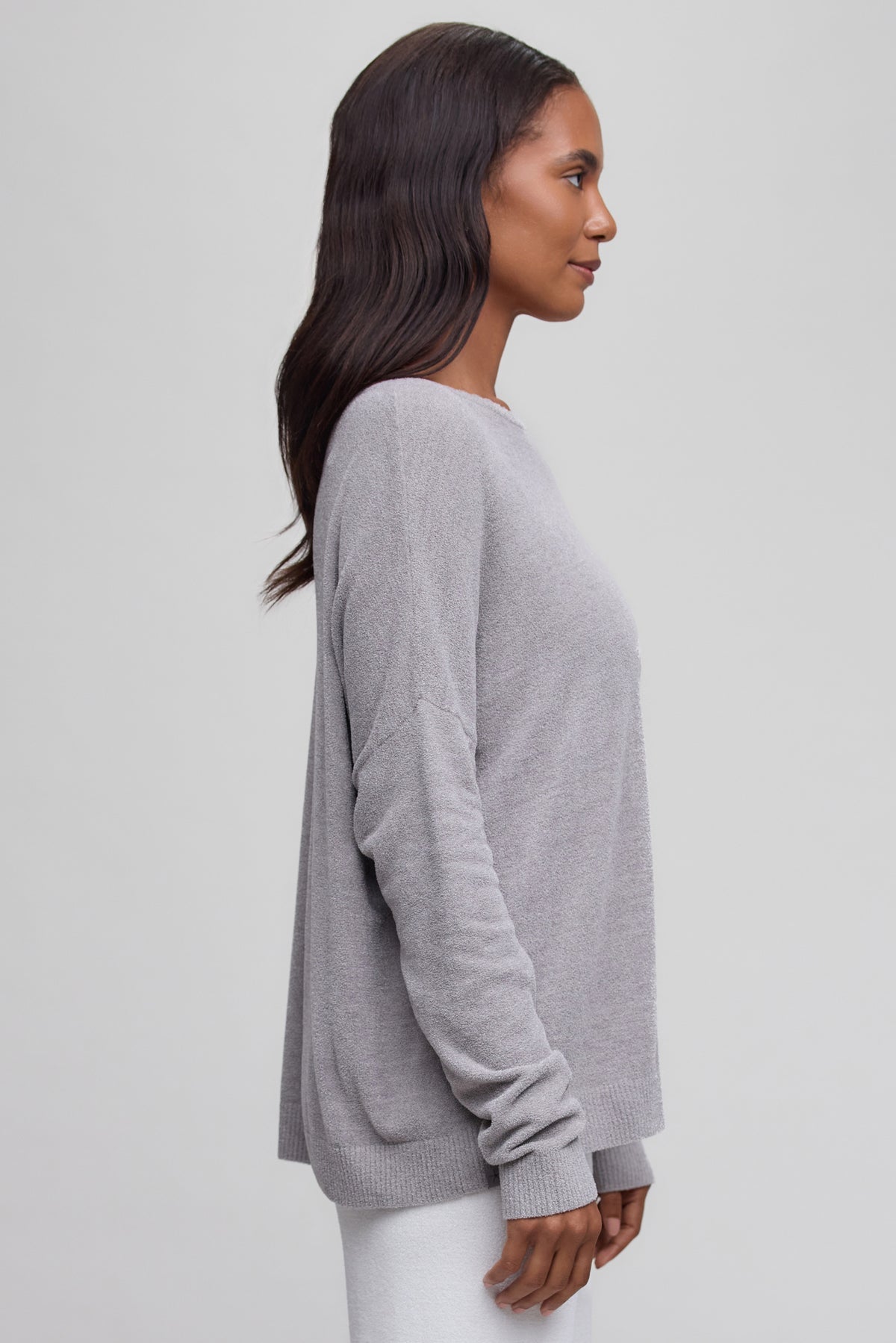 The "Dove Gray" CozyChic Ultra Lite® Scallop Neck Slouchy Pullover by Barefoot Dreams