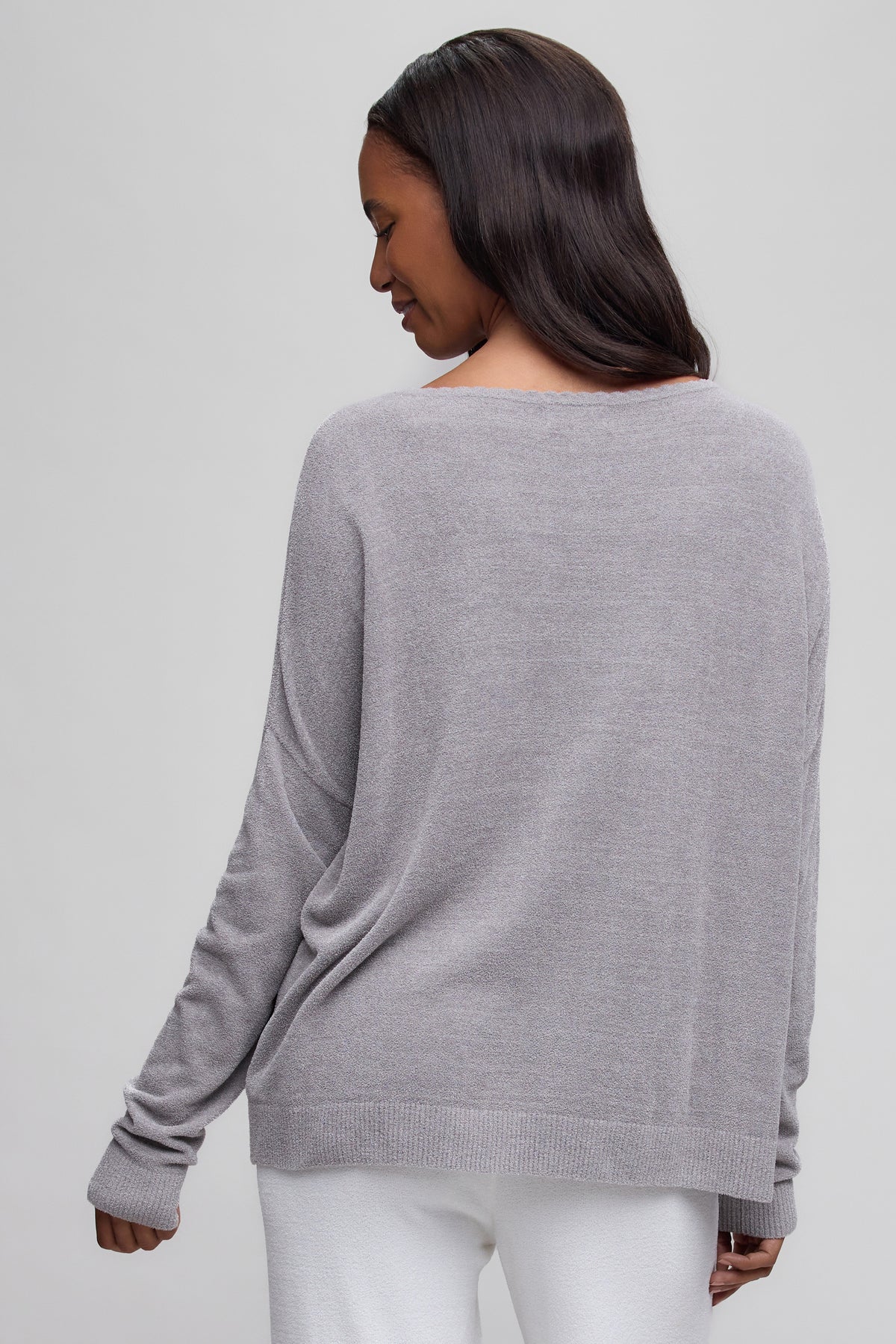 The "Dove Gray" CozyChic Ultra Lite® Scallop Neck Slouchy Pullover by Barefoot Dreams