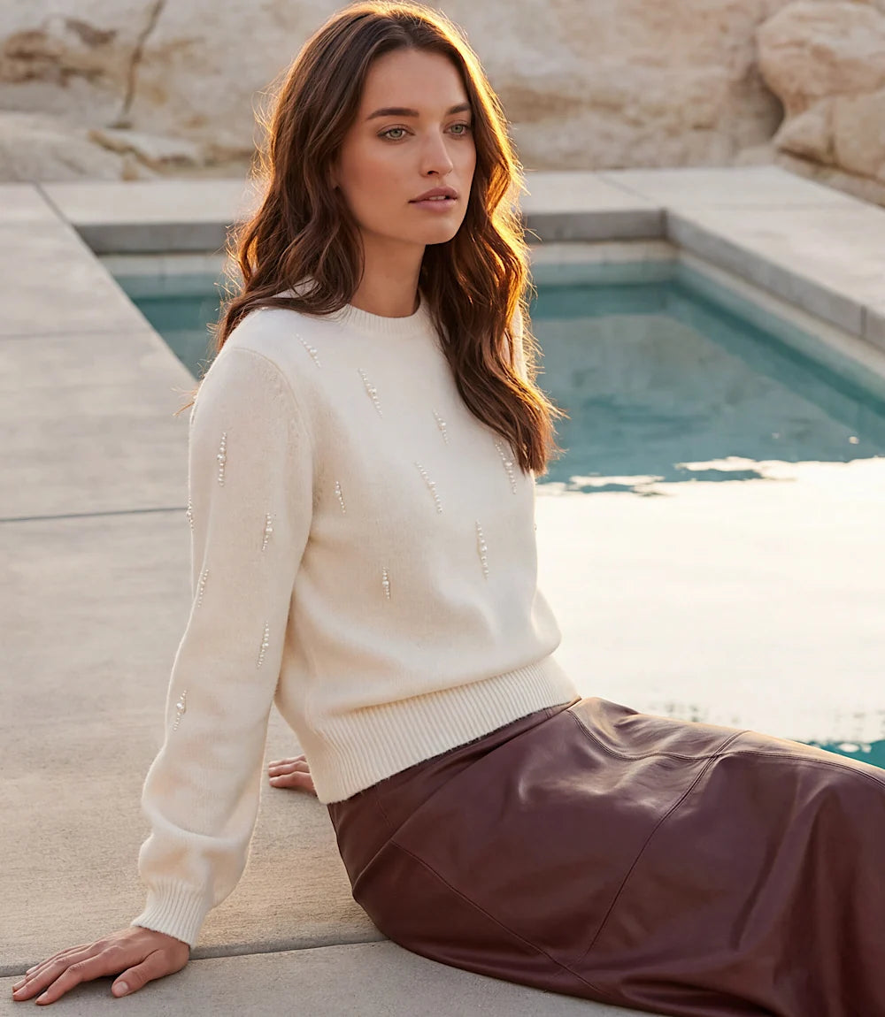 The "Cream" Pearl Embellished Sweater