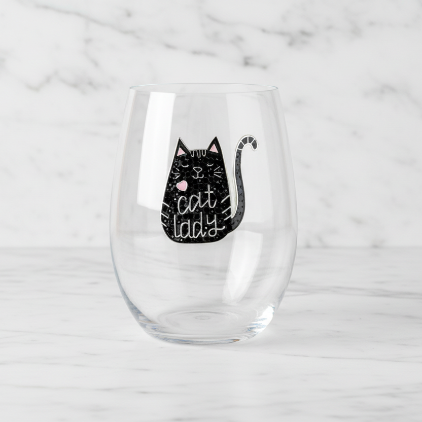 The "Cat Lady" Stemless Wineglass