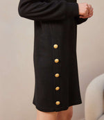The "Embellished" Long Sleeve V-Neck Button Detail Dress
