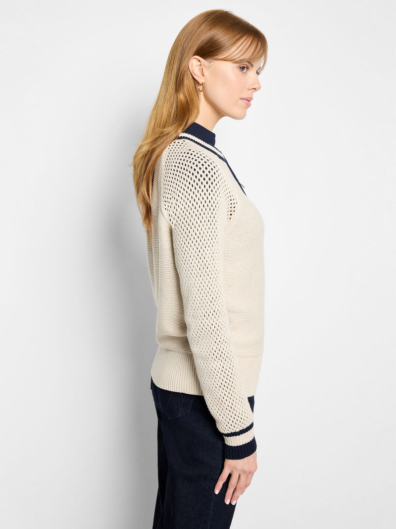 The "Neutral" Cotton Mesh Zip Up Cardigan by NIC+ZOE