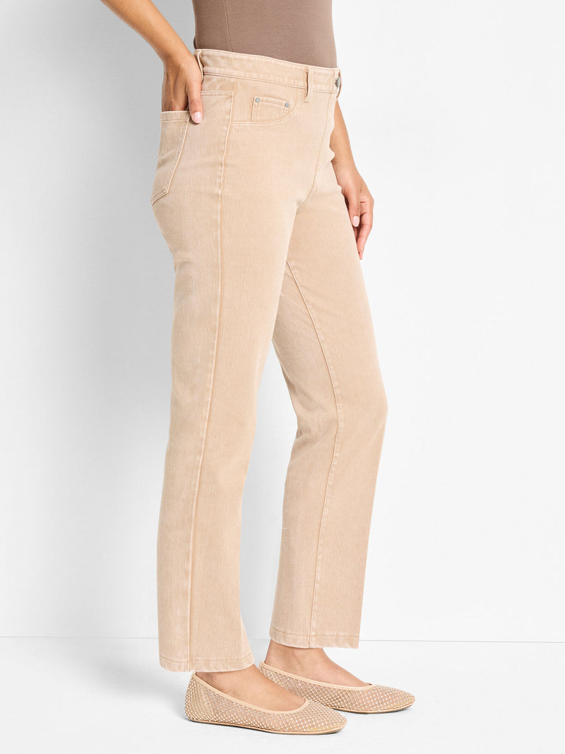 The "Washed Burro" 28" Recess Straight Knit Ankle Pull On Jeans by NIC+ZOE